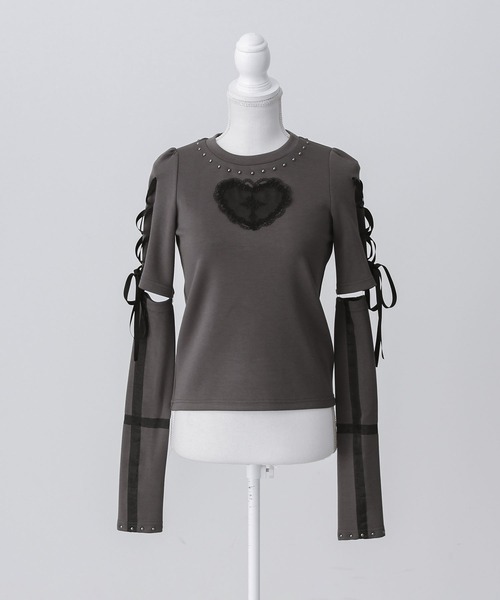 DearMyLove tシャツ 半袖 バラレースハート十字架刺レースアップアーム