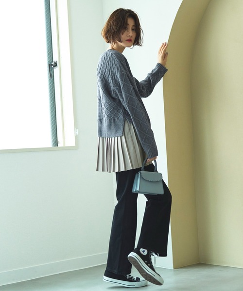 RUIRUE BOUTIQUE ニット セーター パッチワーク風プリーツ