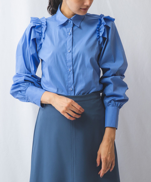 【新品】定価3.5万 ナラカミーチェ コットンストレッチショルダーフリルシャツ NARACAMICIE（ナラカミーチェ） ブラウス シャツ コットンストレッチ