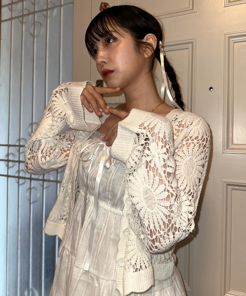 AS KNOW AS（アズノゥアズ） カーディガン 夏 おはなクロシェ かぎ針