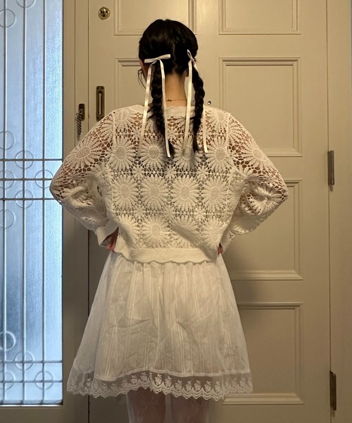 AS KNOW AS（アズノゥアズ） カーディガン おはなクロシェ かぎ針編み