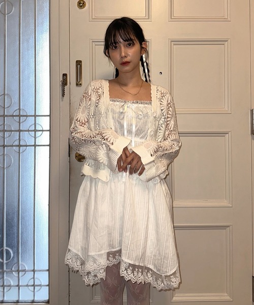 AS KNOW AS（アズノゥアズ） カーディガン おはなクロシェ かぎ針編み