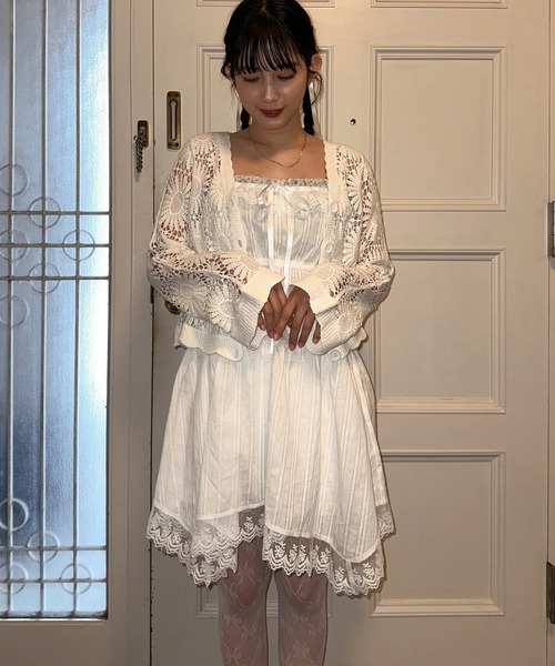 AS KNOW AS（アズノゥアズ） カーディガン おはなクロシェ かぎ針編み