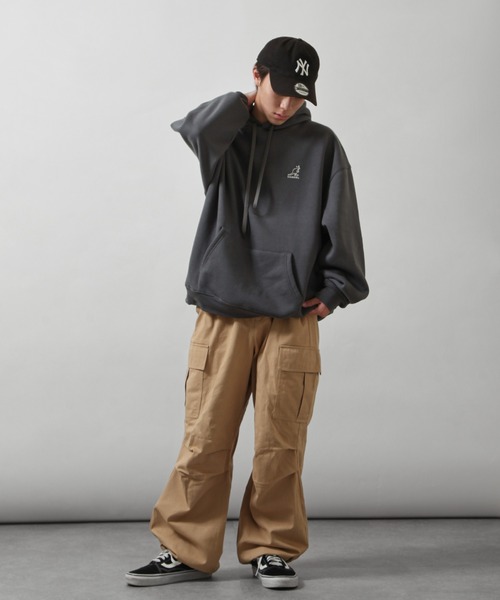 メンズ パーカー 肩落ち ワンポイント 大きめ J00343 パーカー 「FVLMEN」onepoint logo zip parka/ワンポイント ロゴ