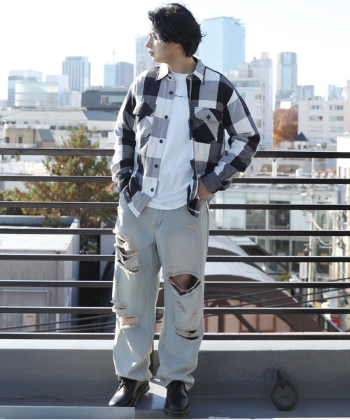 PEOPLESTYLE ダメージ バギーデニム 8（eight） ジーンズ ダメージデニムバギーパンツ メンズ