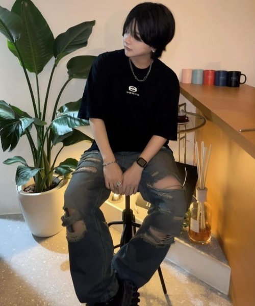 PEOPLESTYLE ダメージ バギーデニム 8（eight） ジーンズ ダメージデニムバギーパンツ メンズ