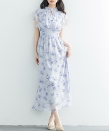 SAISON DE PAPILLON ワンピース 花柄シフォン生地ミモレ丈