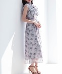 ワンピース 花柄シフォン生地ミモレ丈ワンピースの詳細画像2