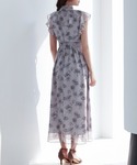 ワンピース 花柄シフォン生地ミモレ丈ワンピースの詳細画像4