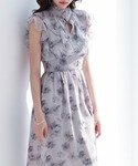 ワンピース 花柄シフォン生地ミモレ丈ワンピースの詳細画像5