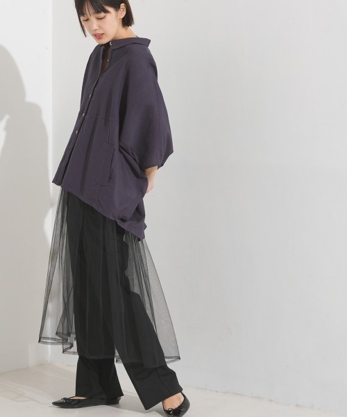 beautiful people コットン 半袖シャツブラウス　ピンタックシャツ OMNES（ファッション） ブラウス シャツ コットンキャンブリック
