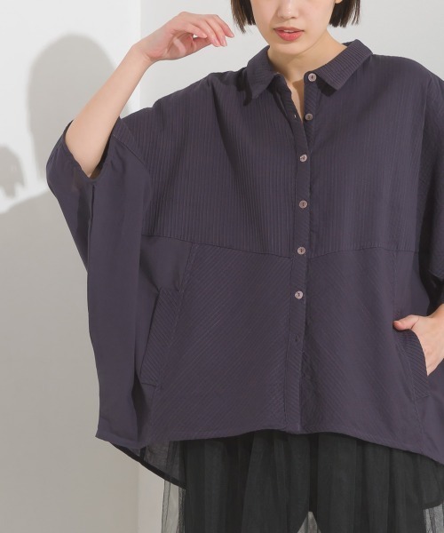 ブラウス シャツ コットン ランダムピンタッククレリックシャツ レディース コットン ランダムピンタッククレリックシャツ | CABaN/キャバン