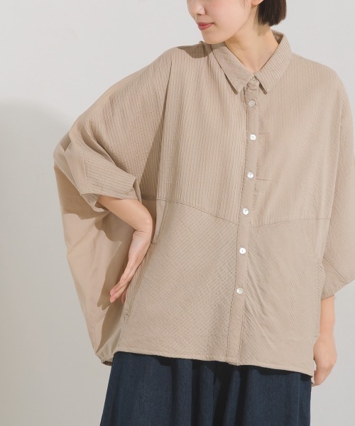 beautiful people コットン 半袖シャツブラウス　ピンタックシャツ OMNES（ファッション） ブラウス シャツ コットンキャンブリック