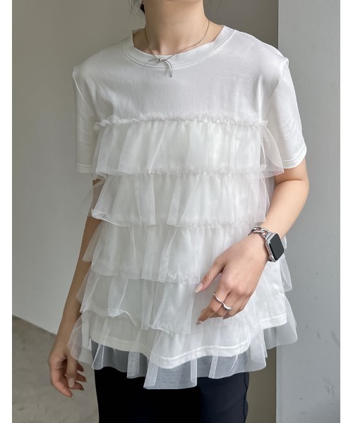 Re:EDIT tシャツ チュールティアードドッキングTシャツ