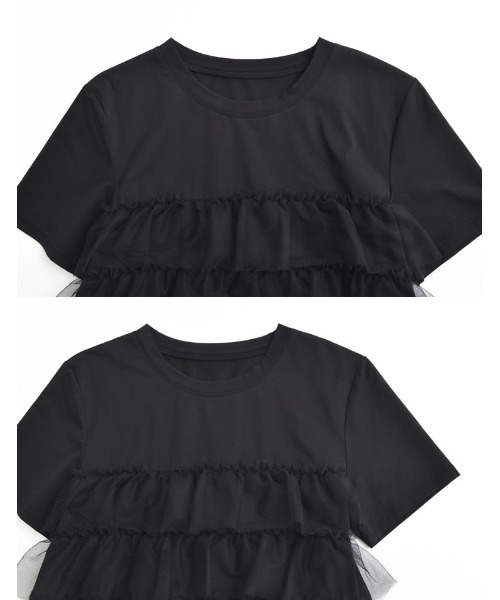 Re:EDIT tシャツ チュールティアードドッキングTシャツ