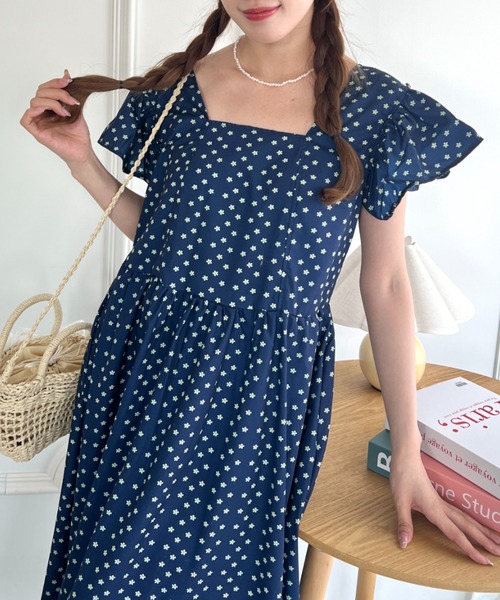 Loueme ワンピース フリルスリーブ花柄ロングワンピース : ZOZOTOWN