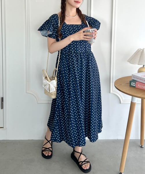 Loueme ワンピース フリルスリーブ花柄ロングワンピース : ZOZOTOWN