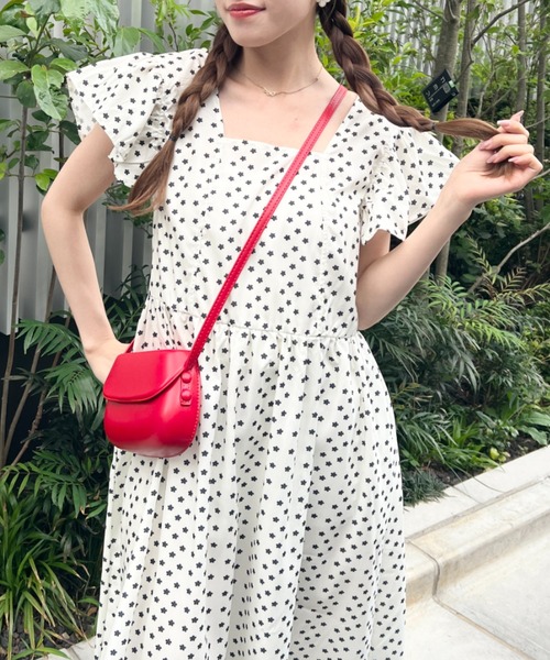 Loueme ワンピース 夏 半袖 フリルスリーブ花柄ロングワンピース 
