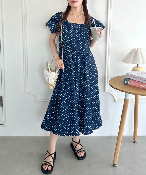 Loueme ワンピース フリルスリーブ花柄ロングワンピース : ZOZOTOWN