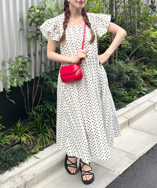 Loueme ワンピース 夏 半袖 フリルスリーブ花柄ロングワンピース 