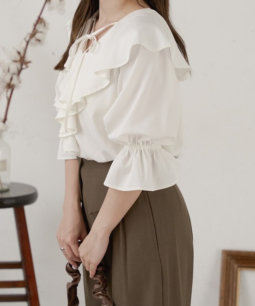 ブラウス シャツ Asymmetry Puffed Blouse レディース セール】puff sleeve volume blouse / パフスリーブボリューム