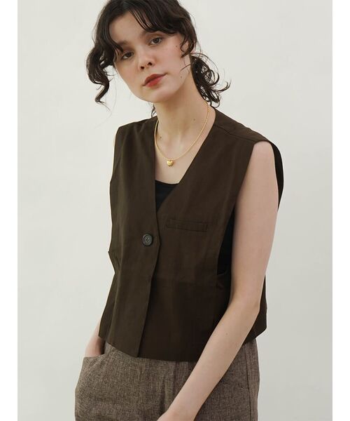 ベスト ジレ Linen blend short vest レディース