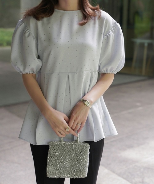 ブラウス シャツ ピンドット タック ペプラム ブラウス HUIT レディース HUIT bouquet ブラウス シャツ ピンドット タック ペプラム