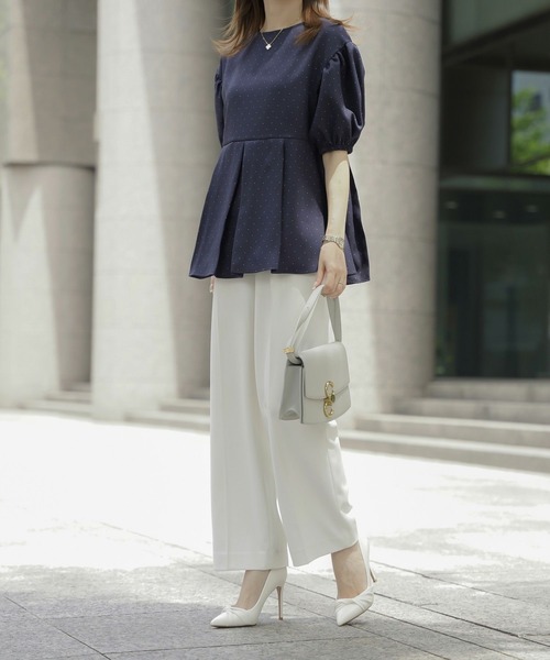 ブラウス シャツ ピンドット タック ペプラム ブラウス HUIT レディース HUIT bouquet ブラウス シャツ ピンドット タック ペプラム