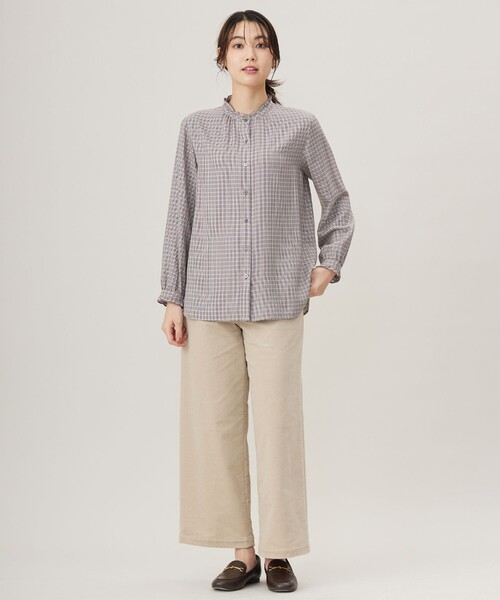 【洗える】サイロチェック＆ストライプ ブラウス ブラウス シャツ 「洗える」サイロチェック＆ストライプ