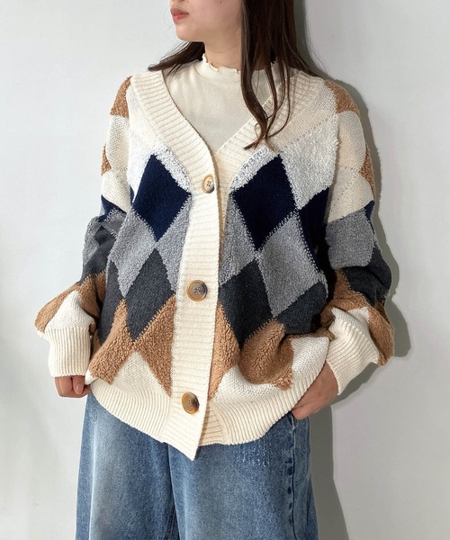 AS KNOW AS（アズノゥアズ） カーディガン ぽこぽこ配色 アーガイル