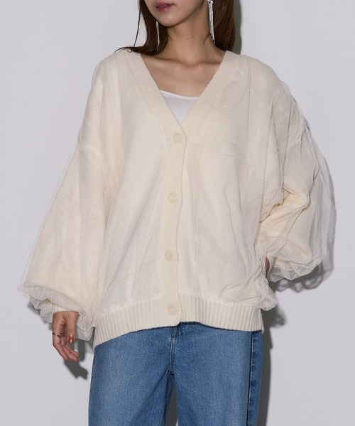 カーディガン 「MAISON BREEZE reveur」チュールドッキングVネックニットカーディガン　DTK レディース MAISON BREEZE reveur カーディガン 「MAISON reveur」チュール