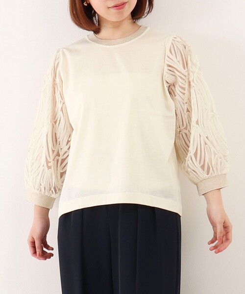 tシャツ コードレース×シルケット プルオーバーカットソー レディース