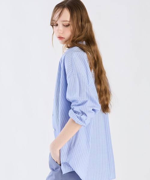 To b. by agnes ブラウス シャツ コットン ストライプ ロングスリーブ 