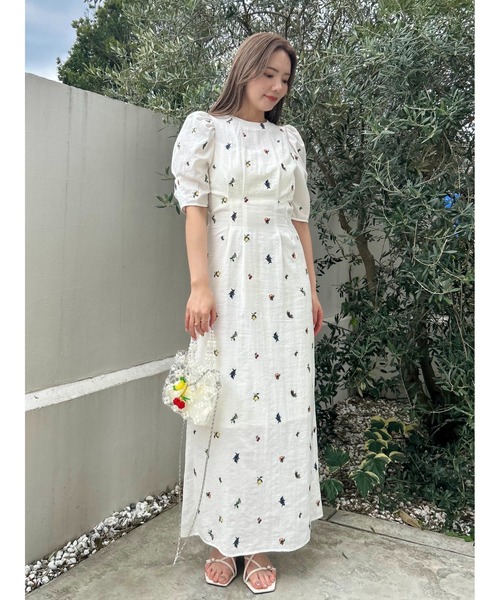 パフスリーブ♡エンブロイダリーワンピース FRAY I.D ワンピース フルーツエンブロイダリーパフスリーブ