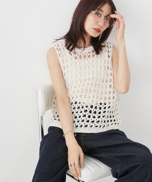 ベスト ジレ メッシュニットベスト レディース Auntie Rosa Holiday ベスト ジレ メッシュニットベスト