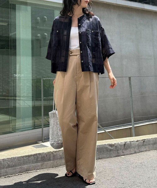 fredy emue ブラウス シャツ シアーチェック半袖シャツ