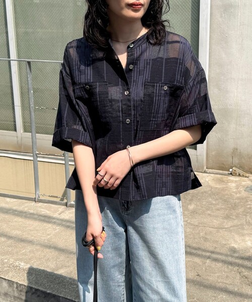 「fredy emue」 半袖ブラウス 38 サックスブルー レディース fredy emue ブラウス シャツ FR刺繍半袖シャツ レディース