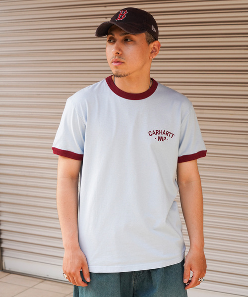 Tシャツ・カットソー CARHARTT L/S 89 RINGER T-SHIRT 5SA333 Carhartt WIP 89 Ringer Long Sleeve T-Shirt | Blue / Air Sky