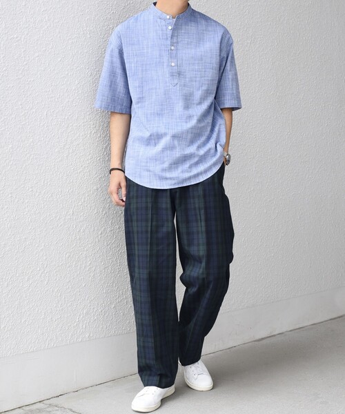SHIPS  フランダースリネン　ピンストライプコンパクトプルオーバーシャツ tops-02511 ピンストライプ オーバー シャツ ホワイト ブラック