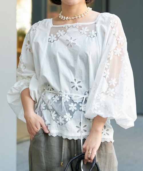 ブラウス シャツ IENA LA BOUCLE レースエンブロボイルブラウス レディース