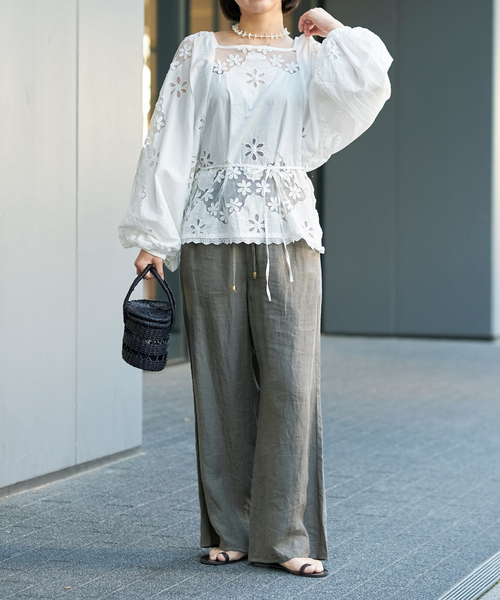 【美品】 IENA レース　レースアップブラウス IENA LA BOUCLE ブラウス シャツ レースエンブロボイルブラウス