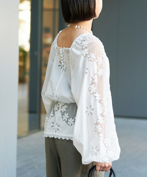 IENA LA BOUCLE ブラウス シャツ レースエンブロボイルブラウス
