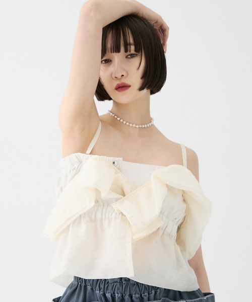 【美品】HOUGA　キャミソール　sandyシリーズ　リボン　ベージュ　ホウガ HOUGA キャミソール 「HOUGA/ホウガ」「STUDIOUS別注」frower