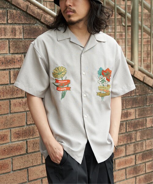 VENCE EXCHANGE シャツ 半袖 フラワー刺繍半袖シャツ メンズ