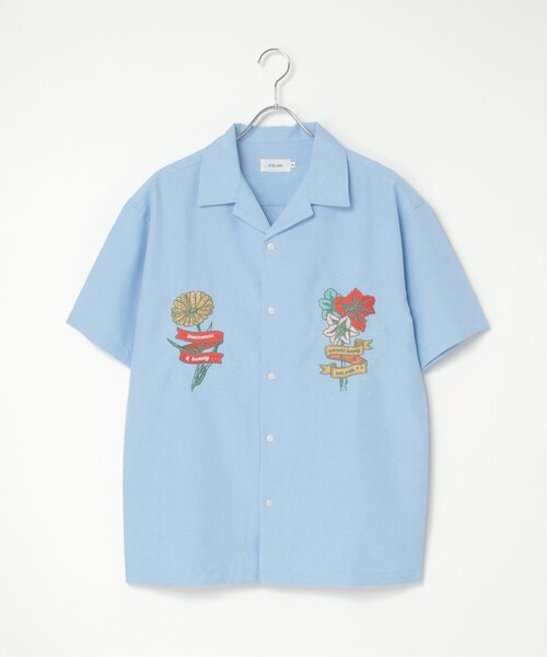 VENCE EXCHANGE シャツ 半袖 フラワー刺繍半袖シャツ メンズ