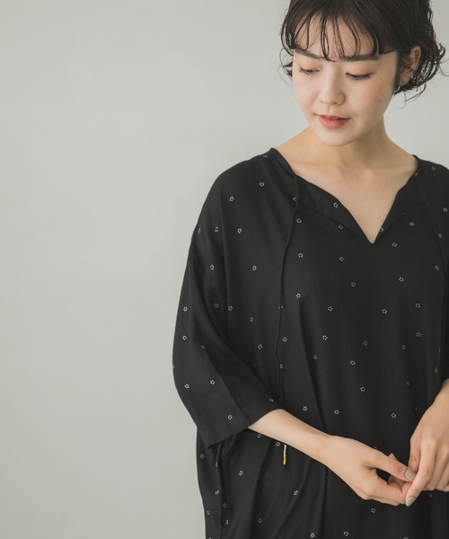 「かぐれ」 7分袖チュニック FREE ネイビー レディース_画像4