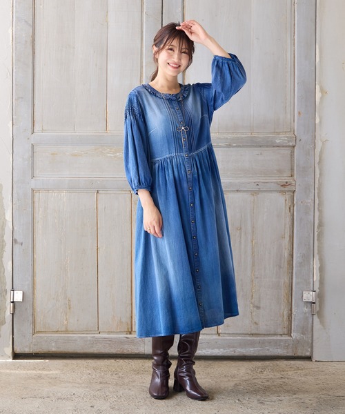 未使用✨ローズティアラ ロングワンピース デニム 大きいサイズ 42 洗える Rose Tiara（ローズティアラ） ワンピース 「手洗いOK」デニム