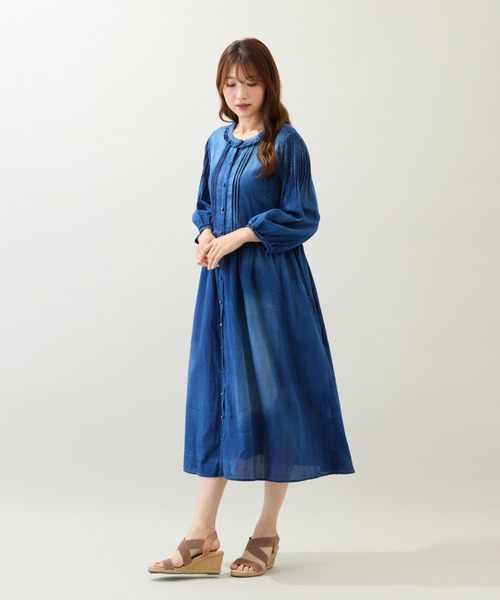 Rose Tiara デニムワンピースロング フリル袖 Rose Tiara（ローズティアラ） ワンピース 「手洗いOK」デニム