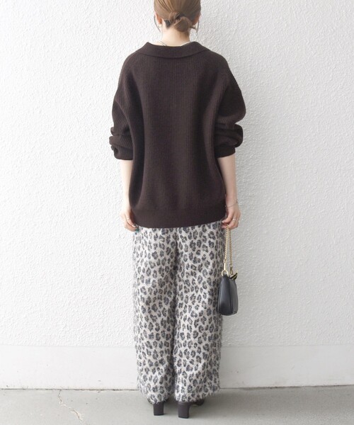 SHIPS any パンツ any:「手洗い可能」レオパード ジャカード ワイド