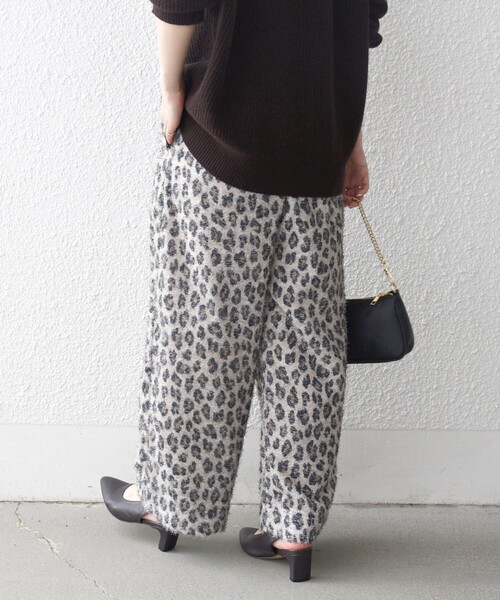 SHIPS any パンツ any:「手洗い可能」レオパード ジャカード ワイド